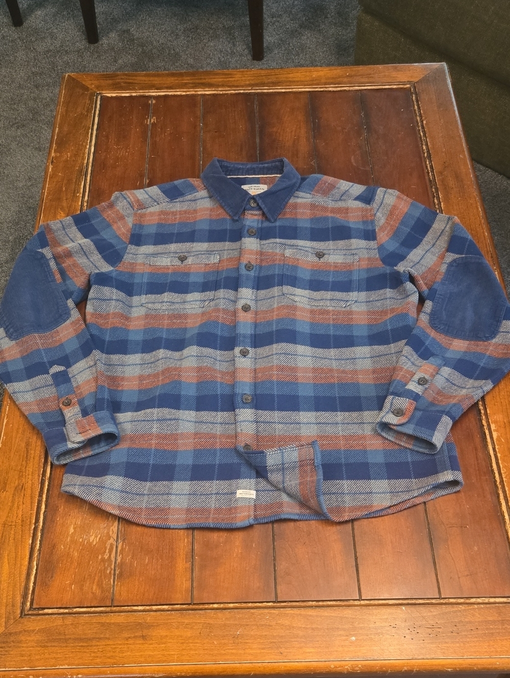 Quiksilver Blue, Rust & Grey Plaid Button-Up Shirt